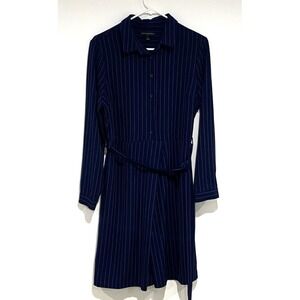 Banana Republic Navy Pinstripe Belted Shirt Dress Women's Size 8 Long Sleeve